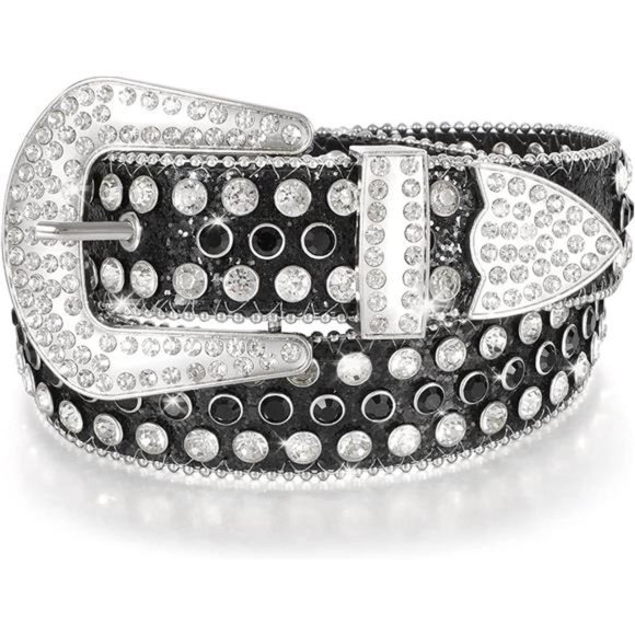 WOMEN Men Rhinestones Belt B-black(silver Buckle)